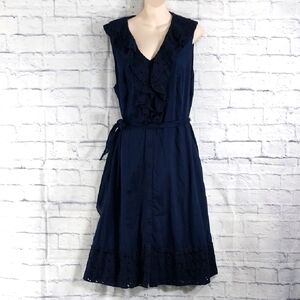 🔵BOGO FREE🔵 Jones New York Dress Cotton Blue Eyelet Ruffled Trim Sz 16W